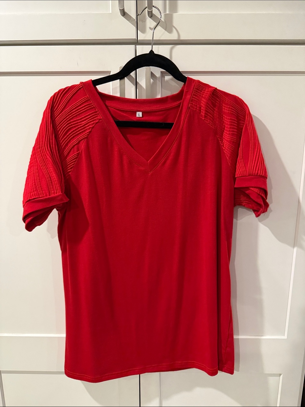 Red V‑Neck Short Sleeve Women's Top